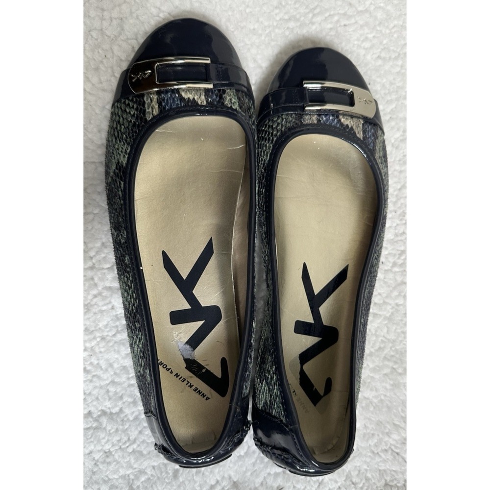 Anne Klein Navy 7.5M Patent Toe/Heel Snakeskin Ballet Flats Comfort Shoe - Picture 4 of 6